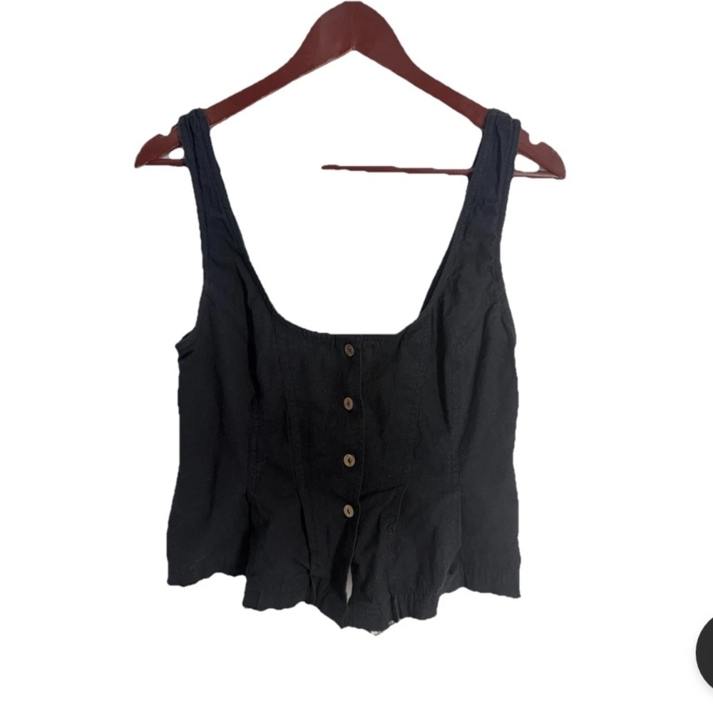Free People Button Down Black Tank Crop Top Size M Women's Cotton